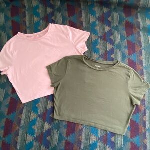 Basic Pink and Green Crop Top Tees